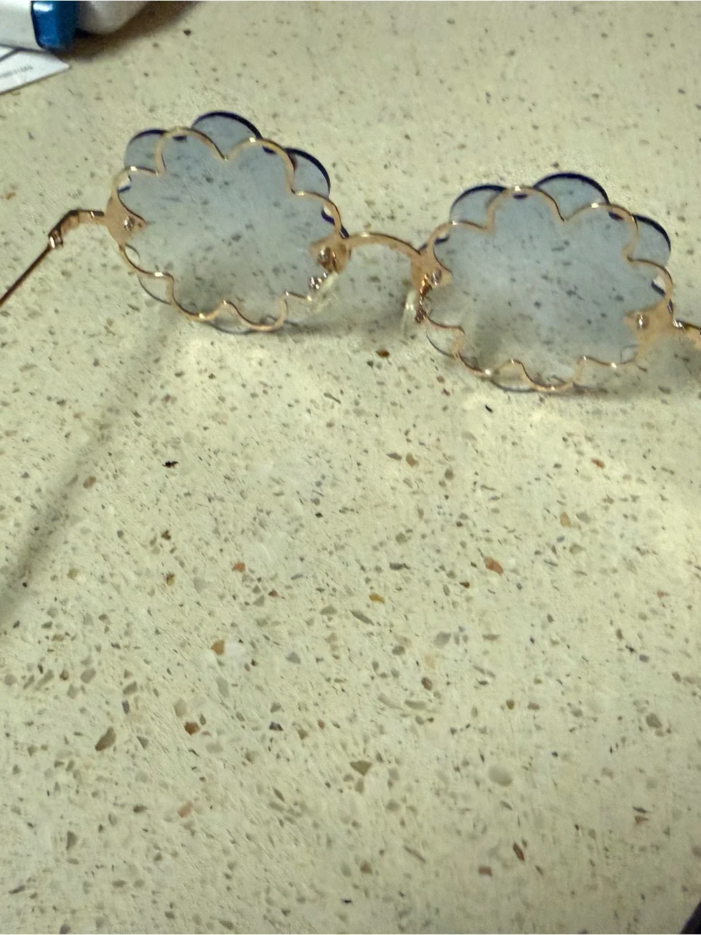Fashion Nova Scalloped Round Sunglasses - Gold Frame with Light Blue Lenses